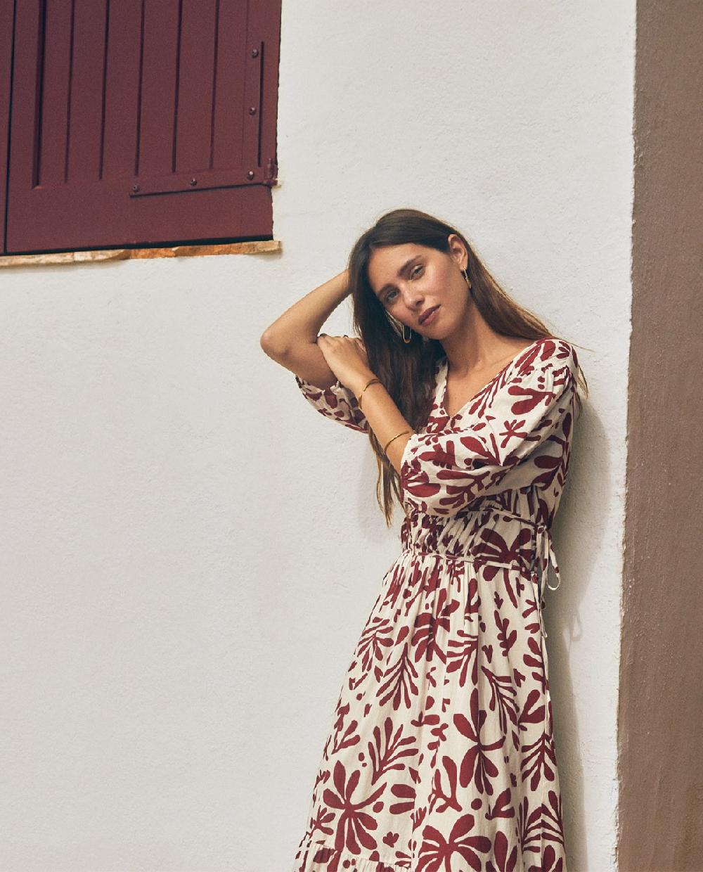 Yerse Vestido Algodón Flores Crudo