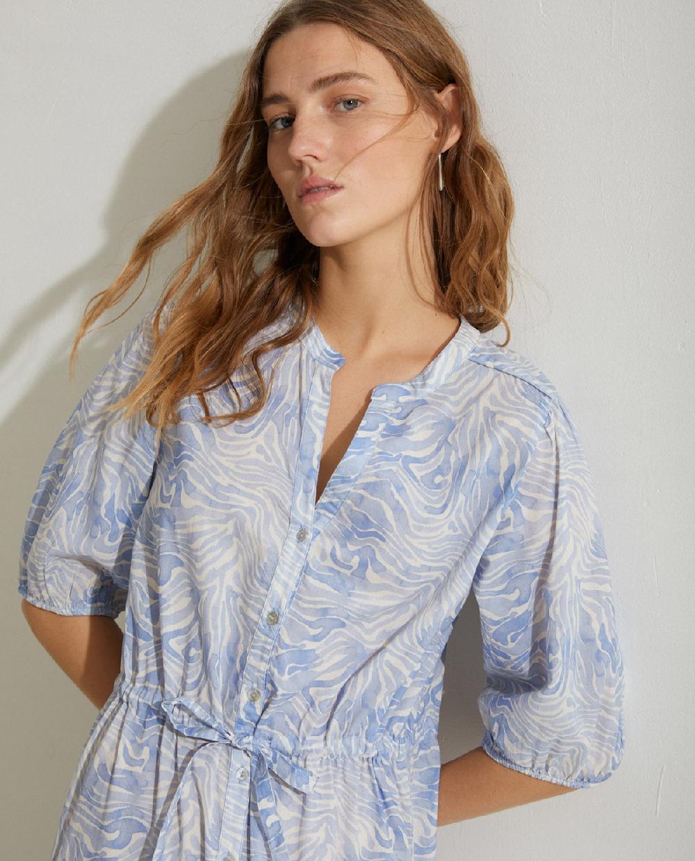 Yerse Vestido Algodón Orgánico Estampado Azul