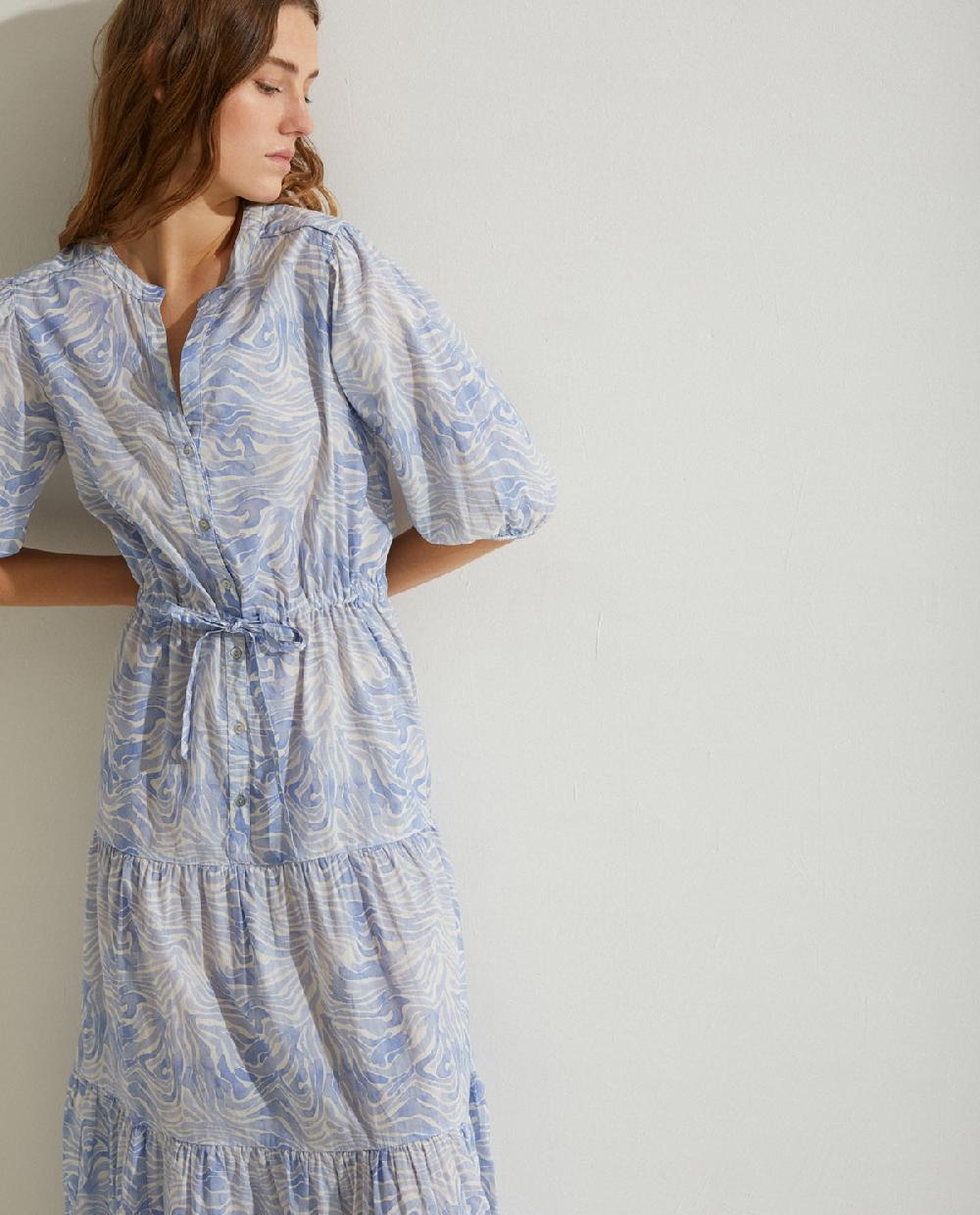 Yerse Vestido Algodón Orgánico Estampado Azul