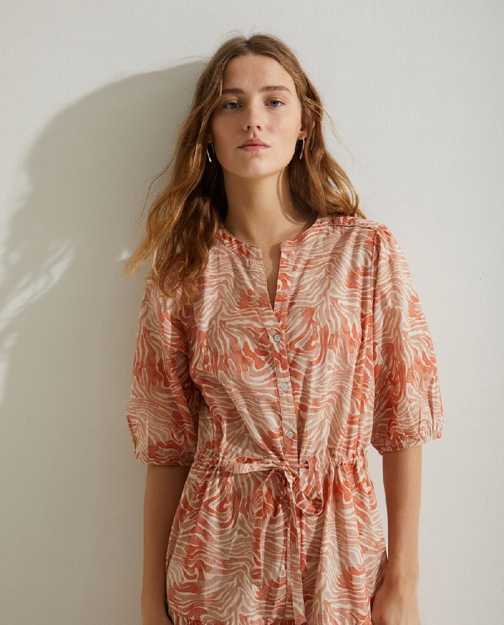 Yerse Vestido Algodón Orgánico Estampado Naranja