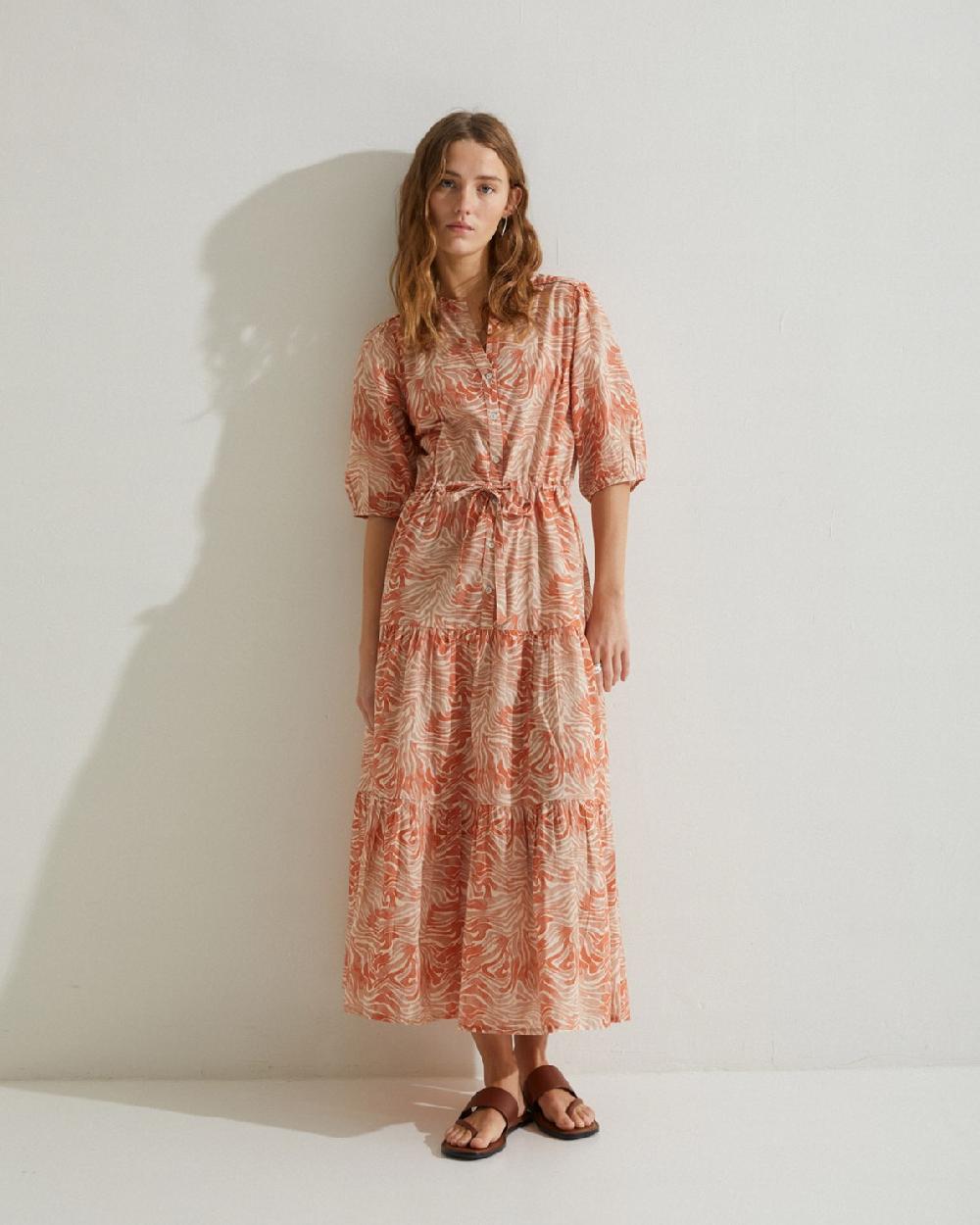 yerse Vestido algodón orgánico estampado naranja