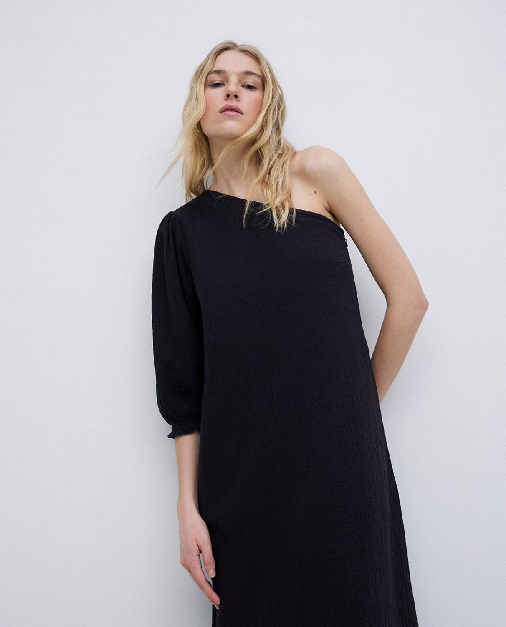 Yerse Vestido Asimétrico Doble Gasa Negro