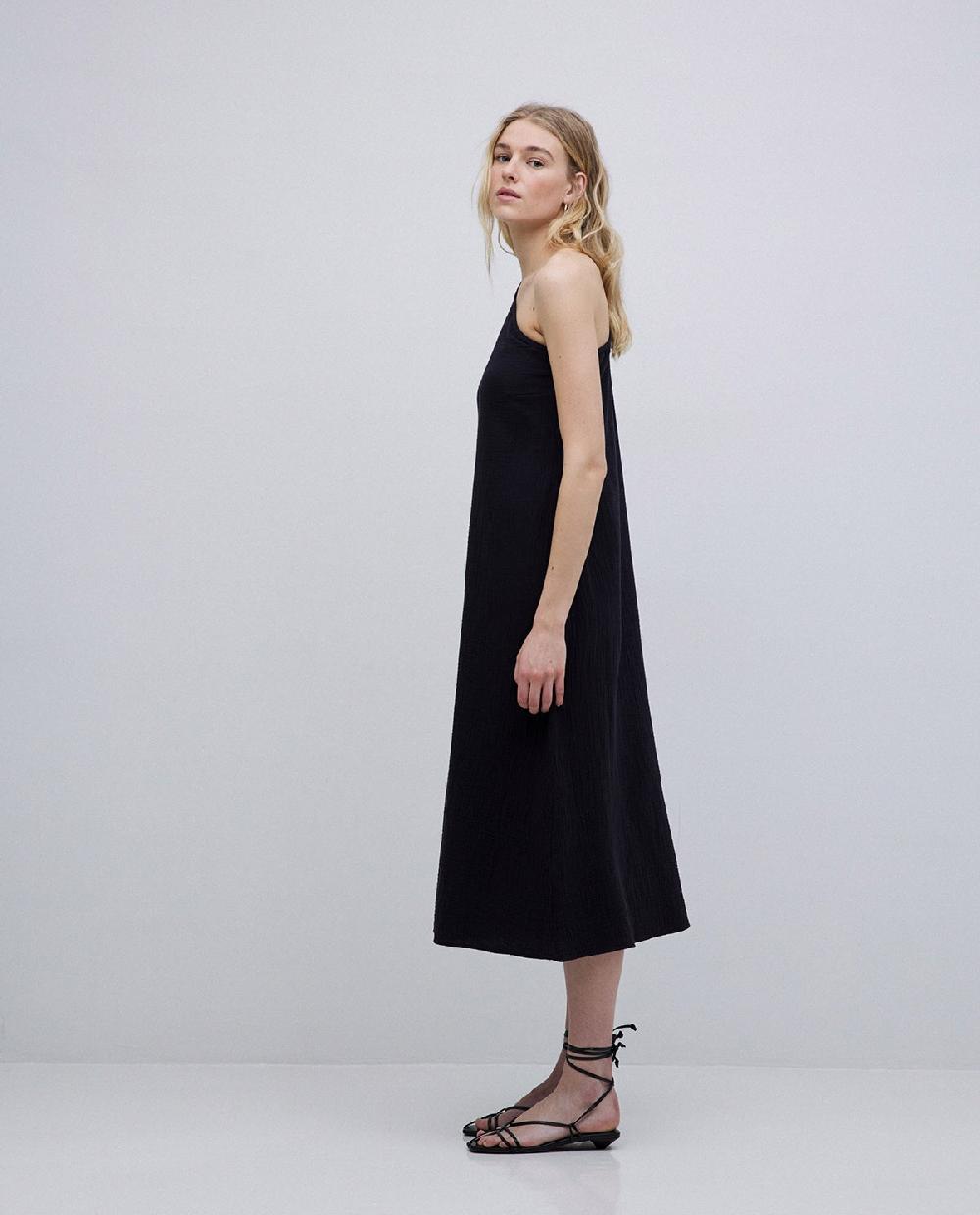 Yerse Vestido Asimétrico Doble Gasa Negro