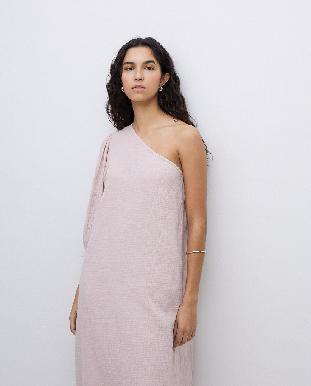 Yerse Vestido Asimétrico Doble Gasa Rosa Pálido