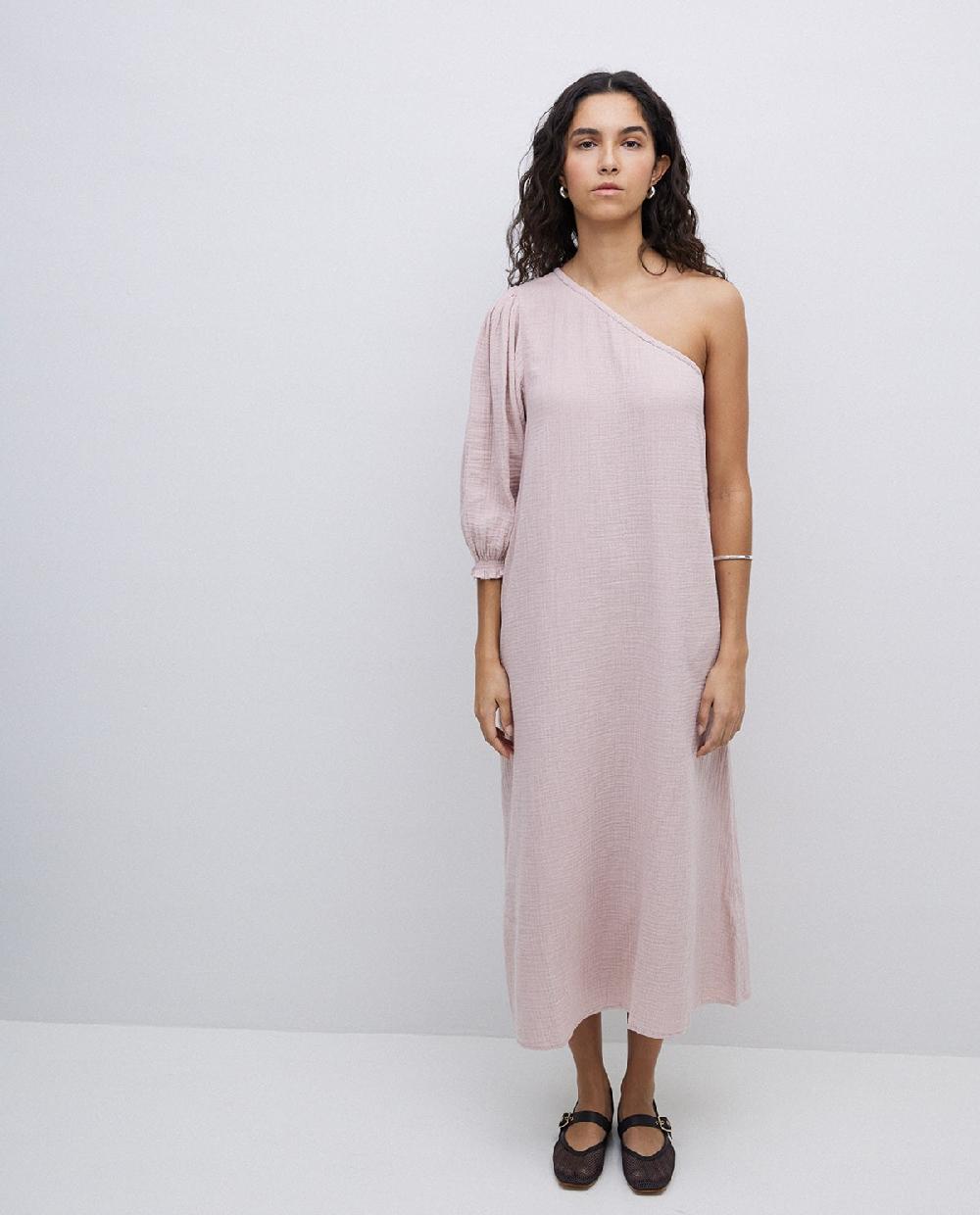 Yerse Vestido Asimétrico Doble Gasa Rosa Pálido