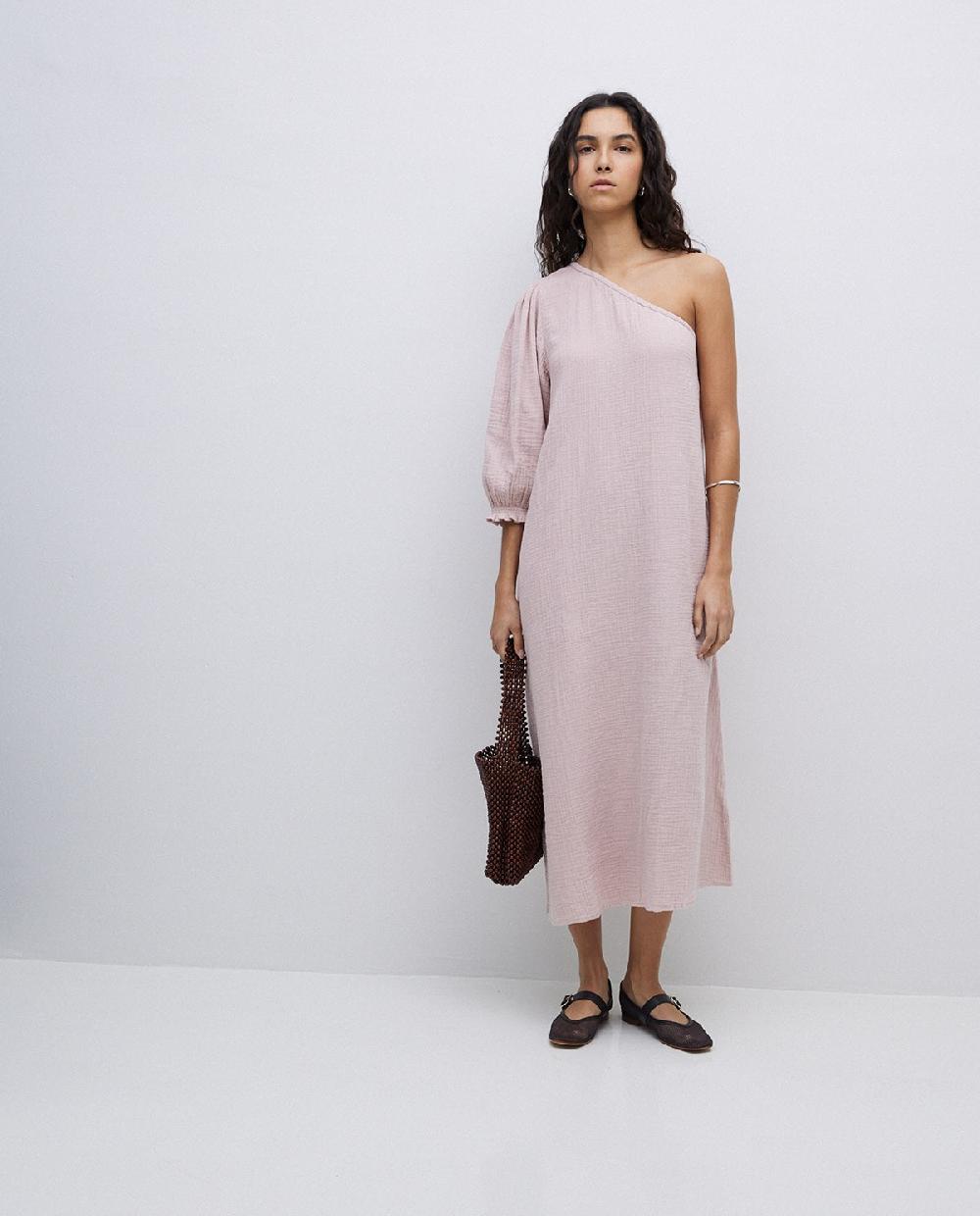 yerse Vestido asimétrico doble gasa rosa pálido