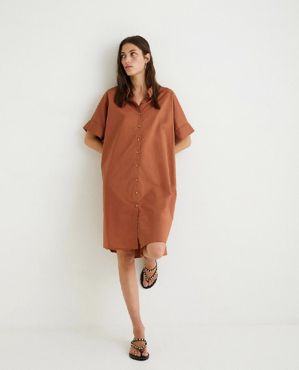 Yerse Vestido Camisero Algodón Chocolate