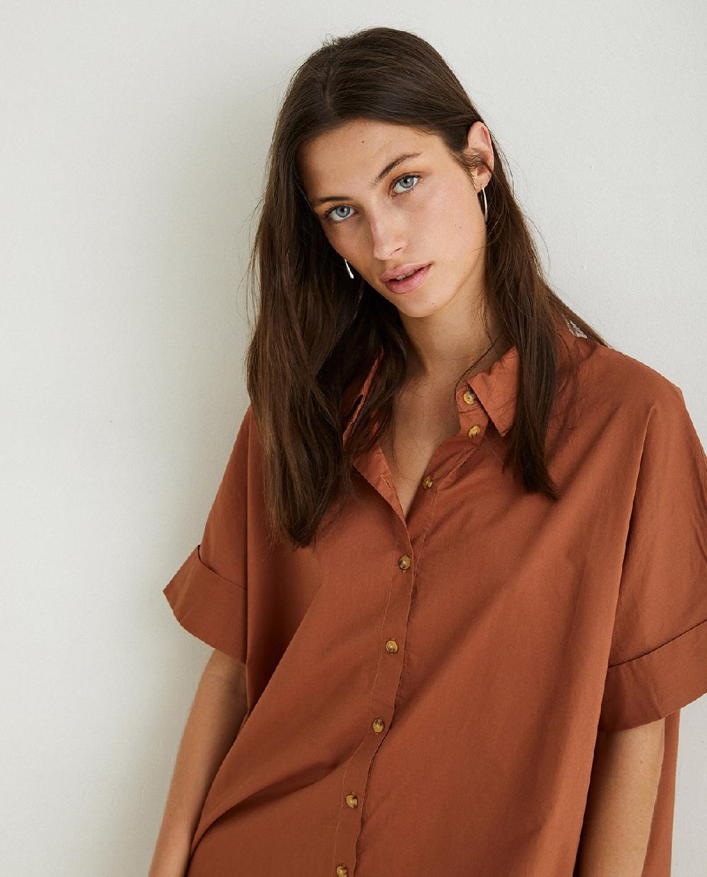 Yerse Vestido Camisero Algodón Chocolate