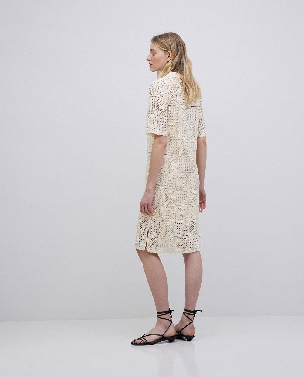 Yerse Vestido Crochet Cuello Polo Crudo