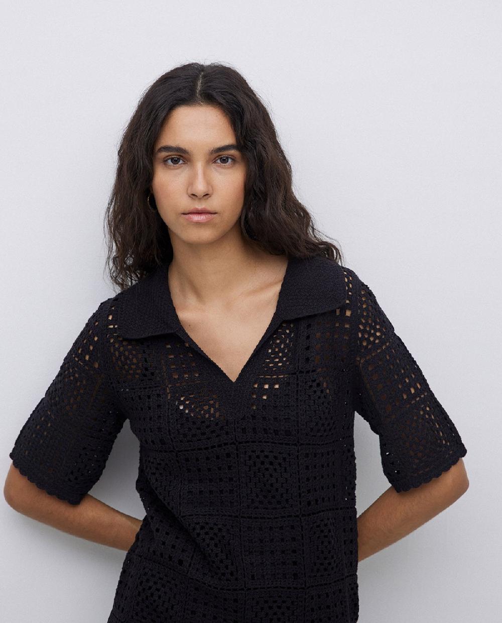 Yerse Vestido Crochet Cuello Polo Negro