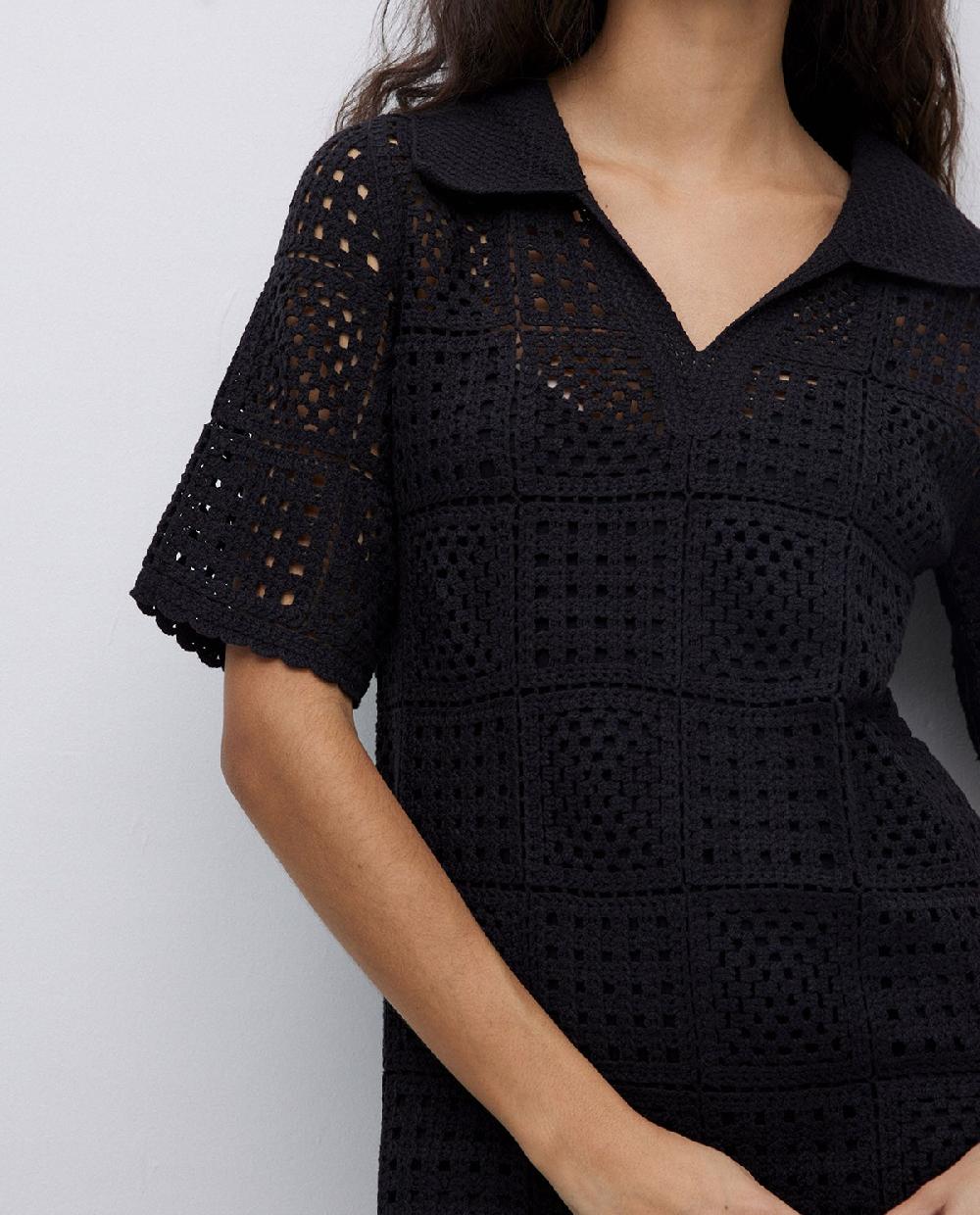 Yerse Vestido Crochet Cuello Polo Negro