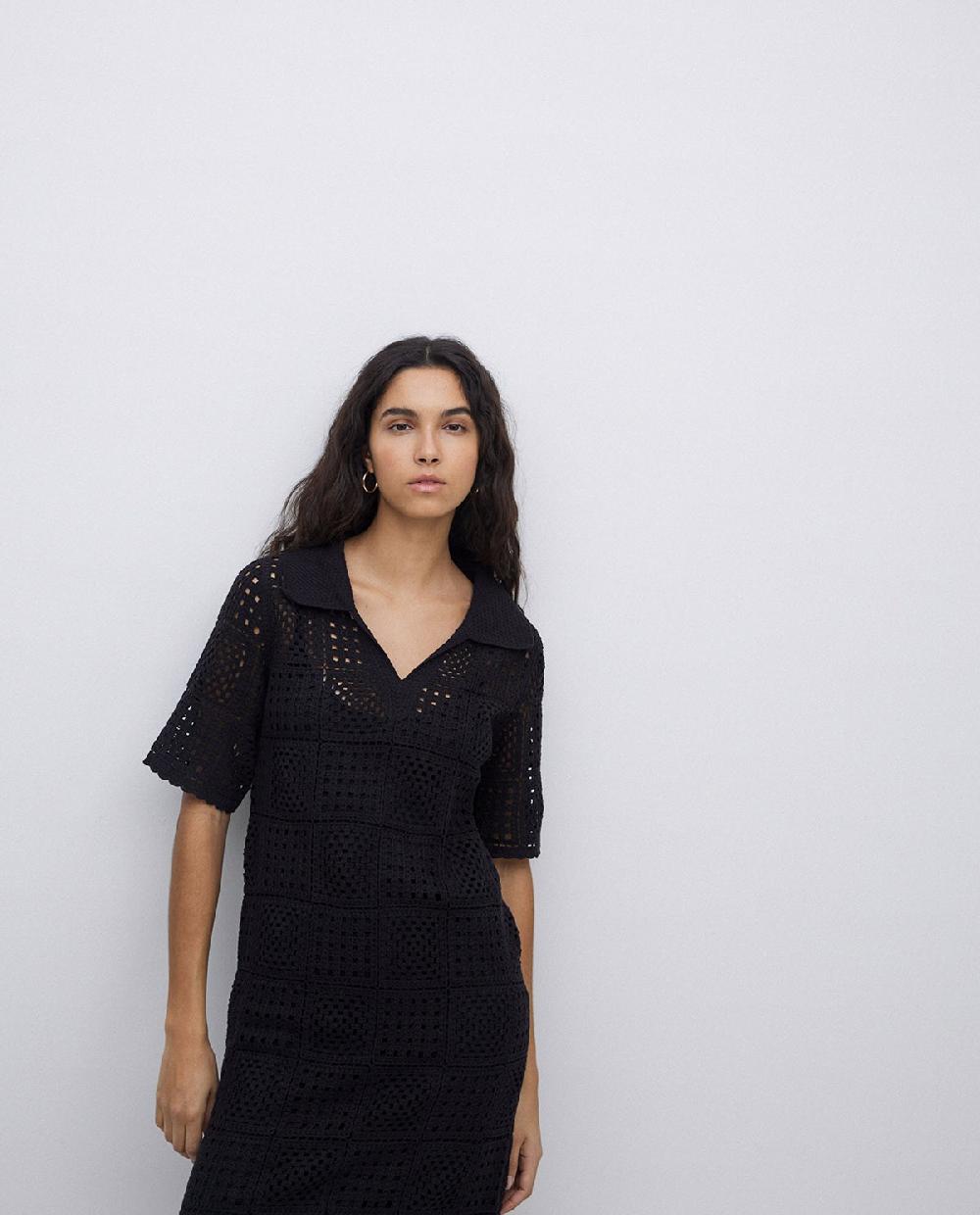 yerse Vestido crochet cuello polo negro