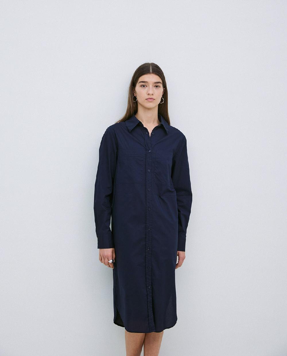 Yerse Vestido Cuello Camisero Popelín Azul Oscuro