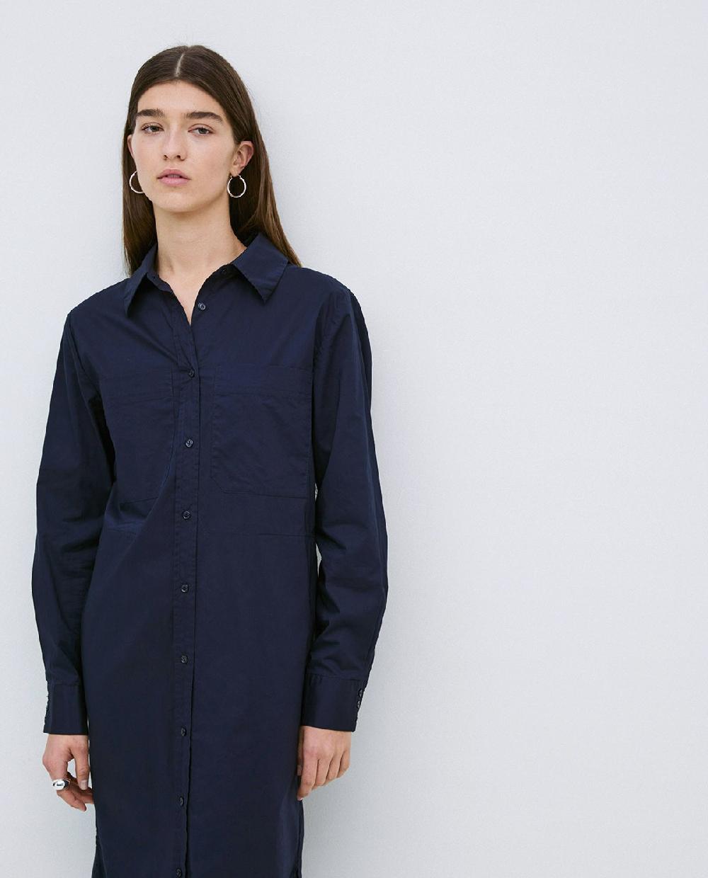 Yerse Vestido Cuello Camisero Popelín Azul Oscuro