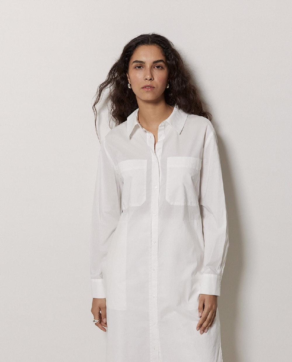 Yerse Vestido Cuello Camisero Popelín Blanco