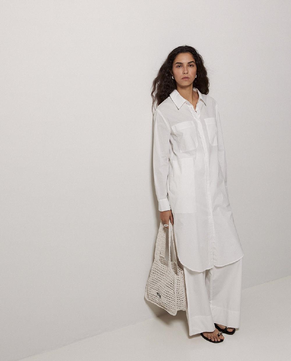 yerse Vestido cuello camisero popelín blanco