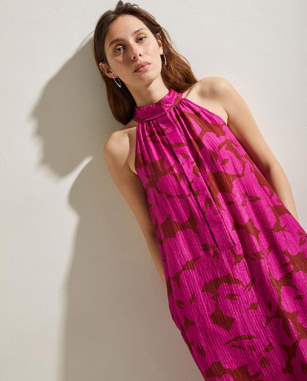 Yerse Vestido Cuello Halter Flores Fuchsia