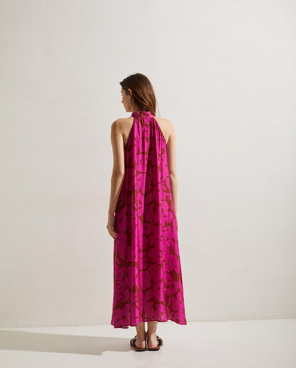 Yerse Vestido Cuello Halter Flores Fuchsia