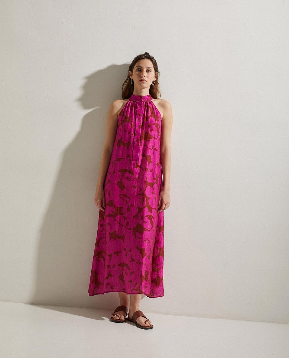 Yerse Vestido Cuello Halter Flores Fuchsia