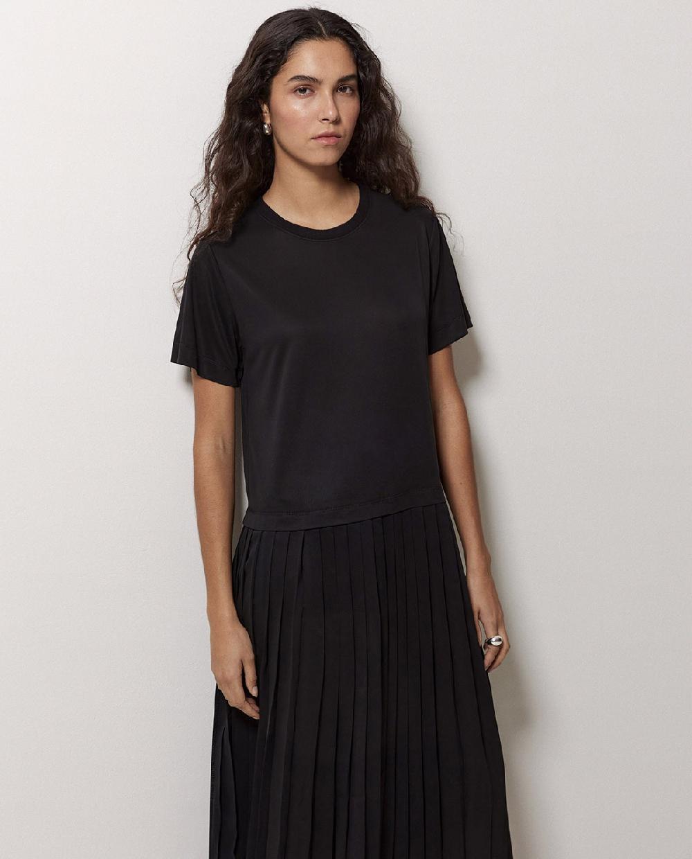 Yerse Vestido Evasé Falda Plisada Negro