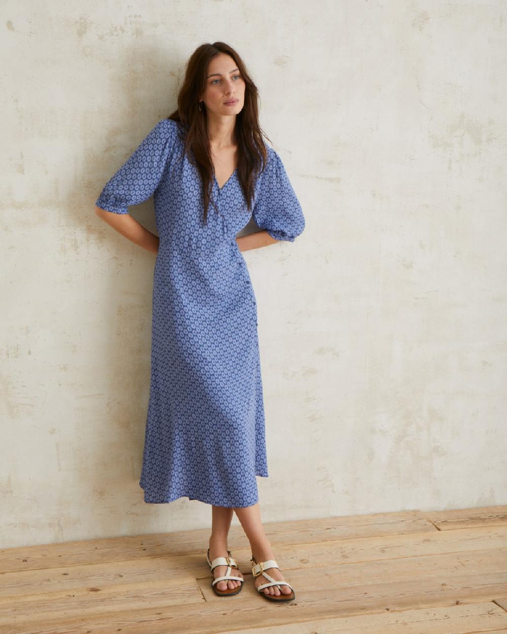 Yerse Vestido Fluido Mangas Abullonadas Azul