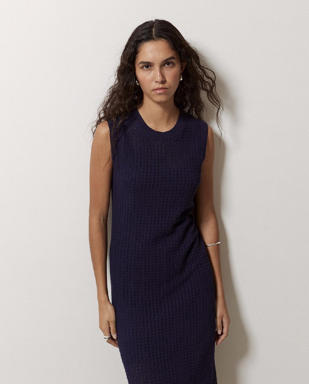 Yerse Vestido Largo Calado Azul Oscuro