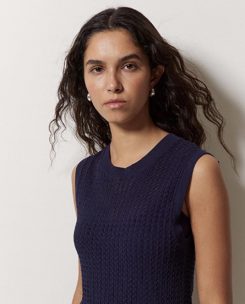 Yerse Vestido Largo Calado Azul Oscuro