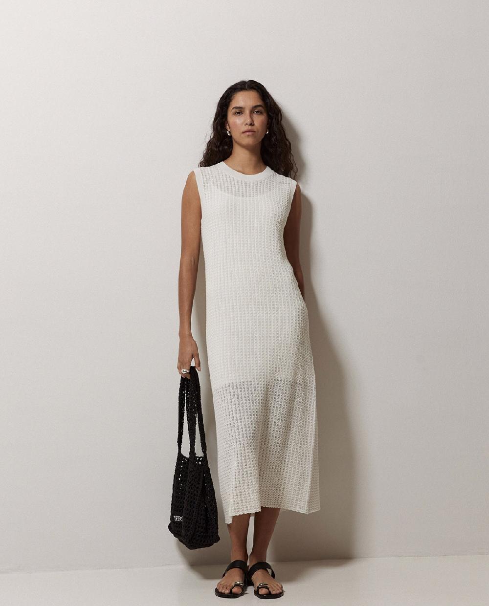 Yerse Vestido Largo Calado Blanco