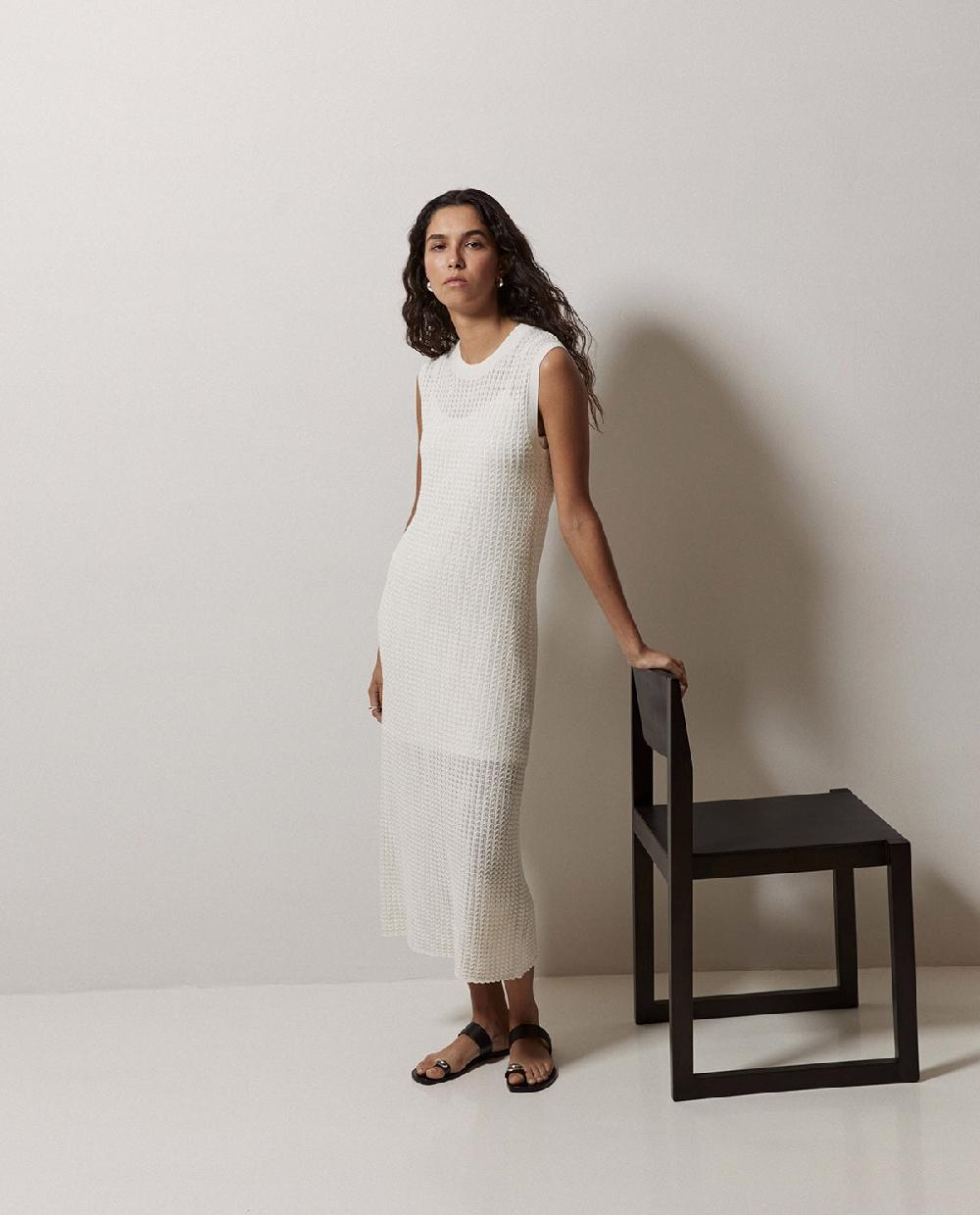 yerse Vestido largo calado blanco