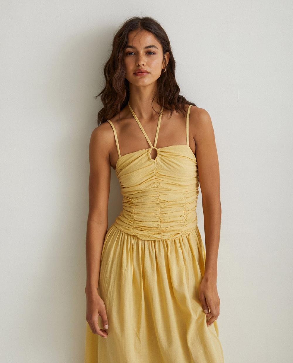 Yerse Vestido Largo Drapeado Amarillo