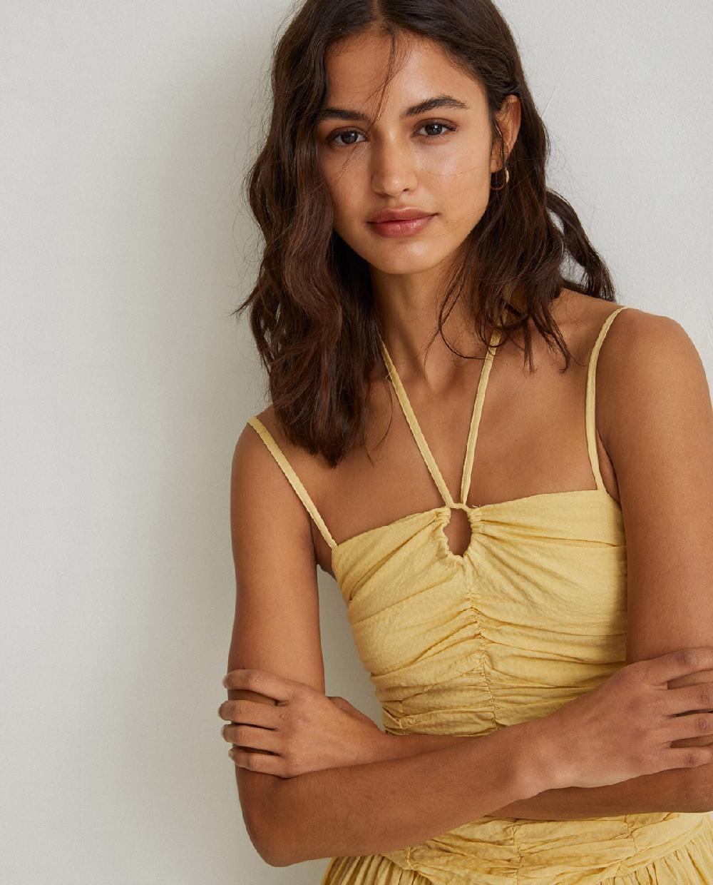 Yerse Vestido Largo Drapeado Amarillo