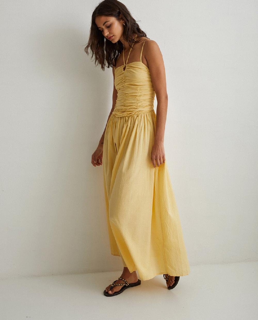 Yerse Vestido Largo Drapeado Amarillo