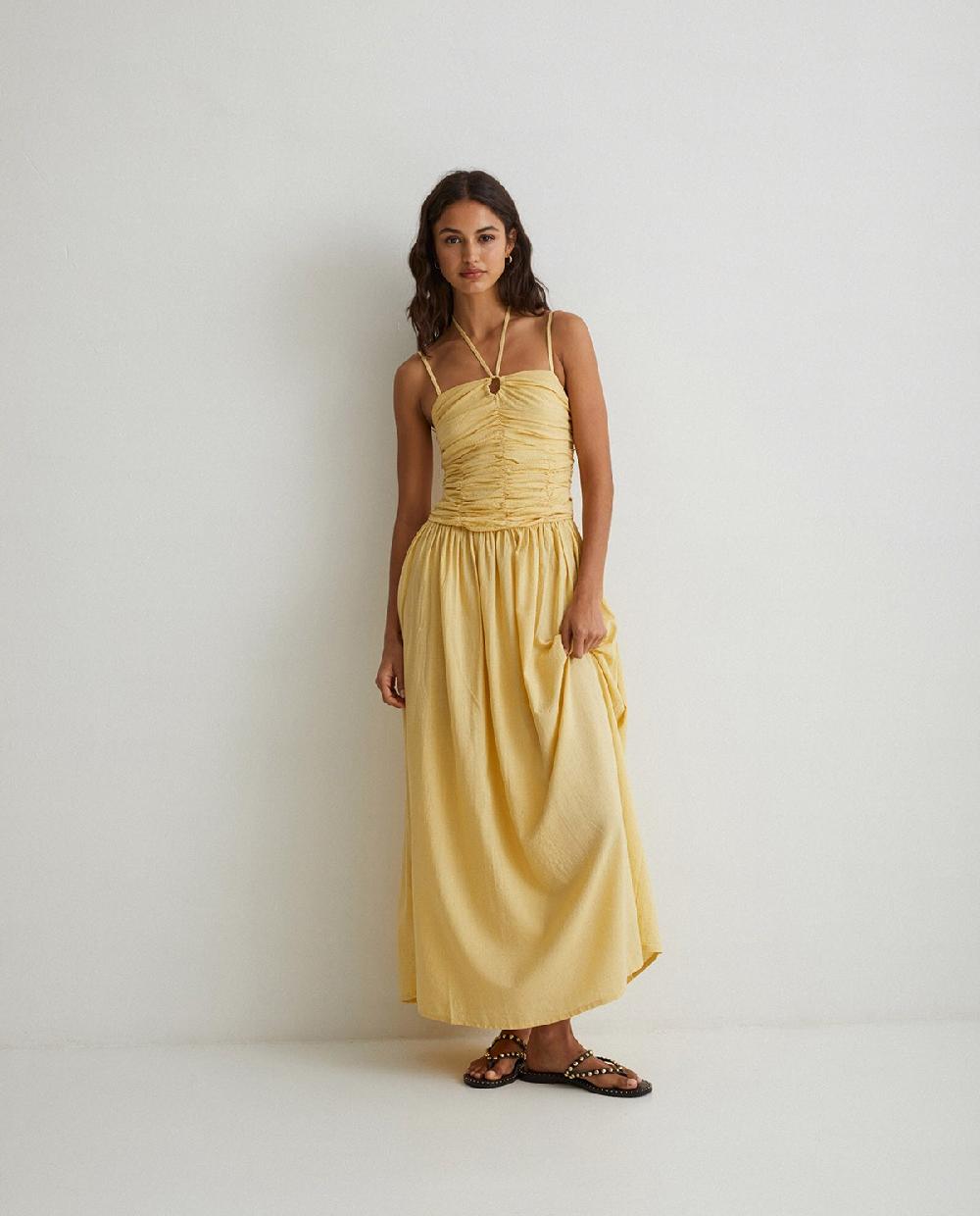 yerse Vestido largo drapeado amarillo