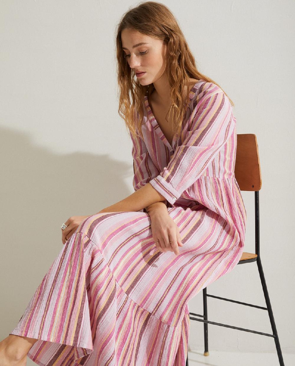 Yerse Vestido Largo Estampado Malva