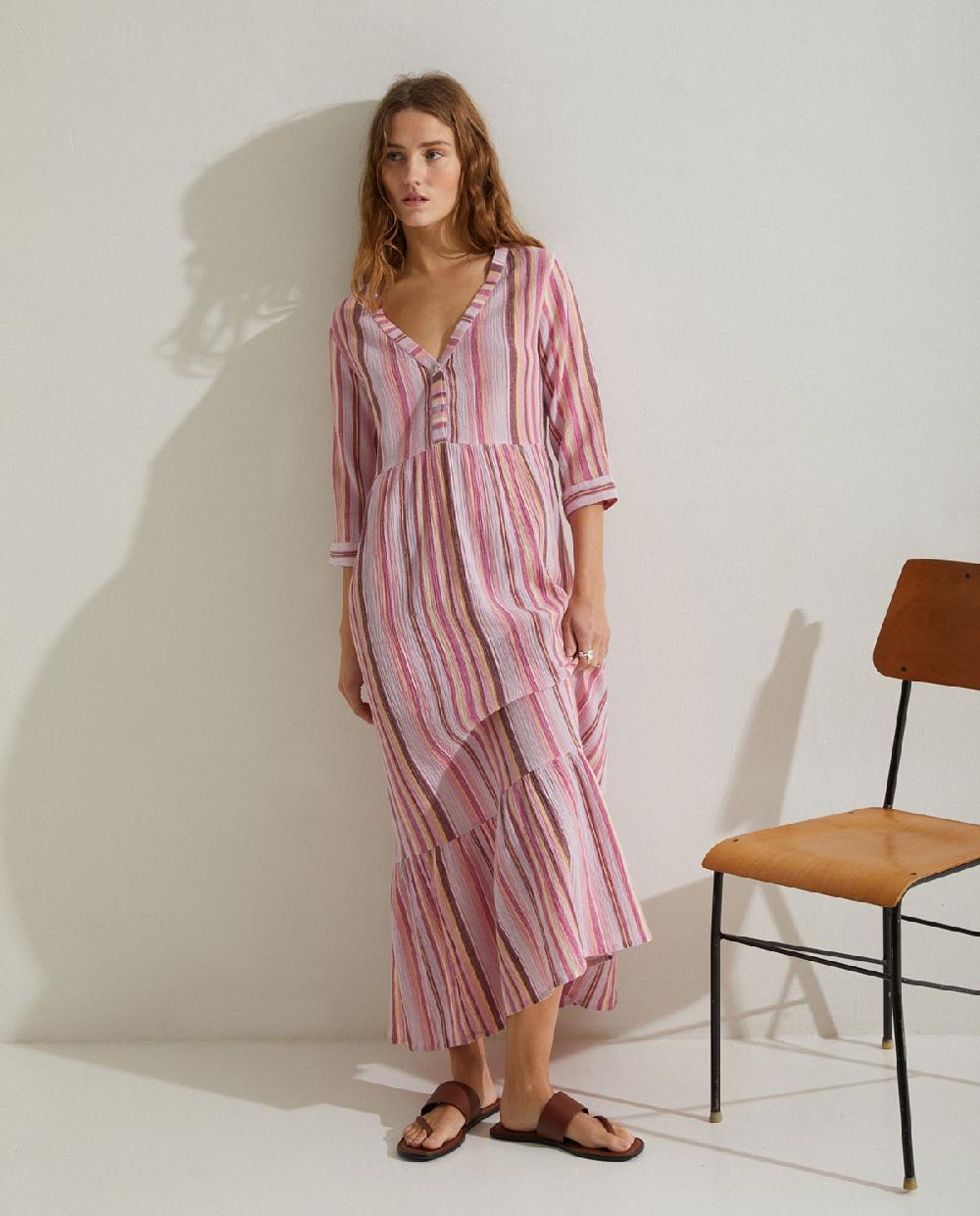 yerse Vestido largo estampado malva