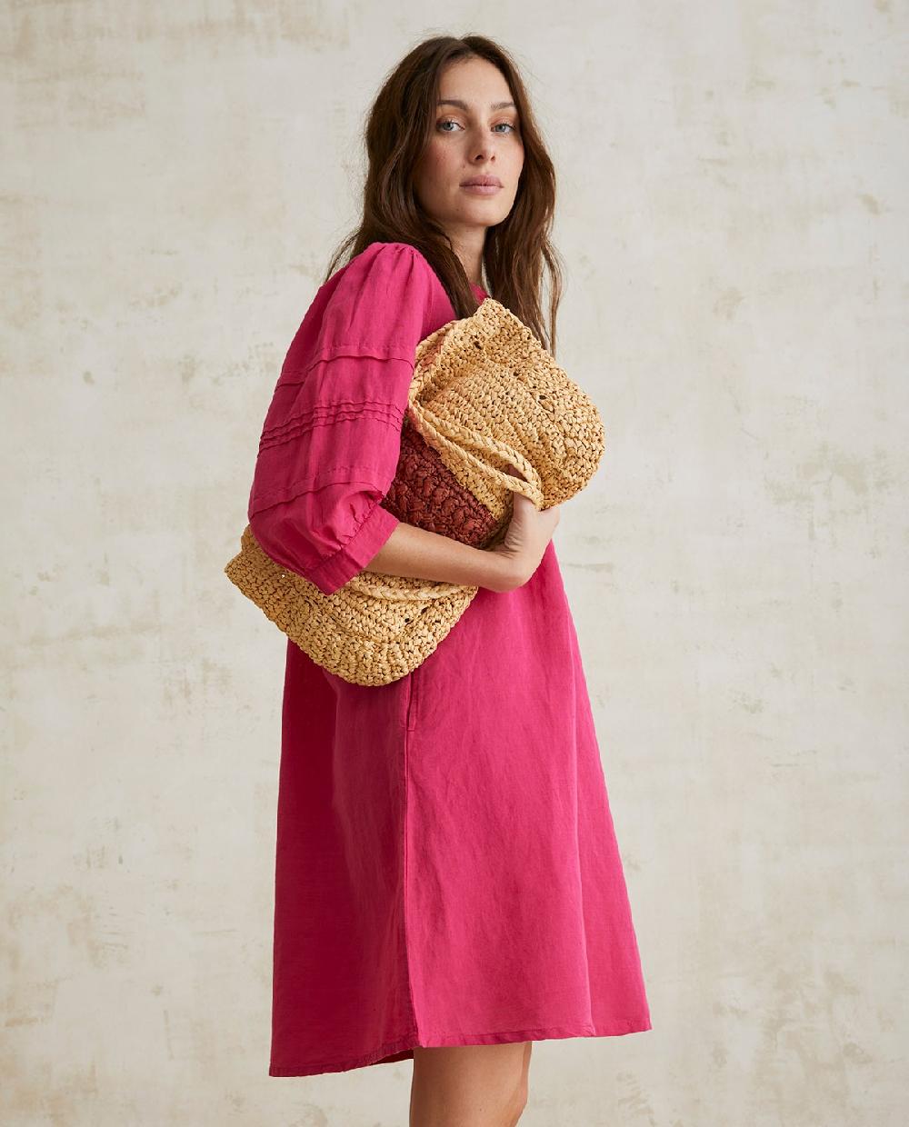 yerse Vestido lino y algodón fuchsia