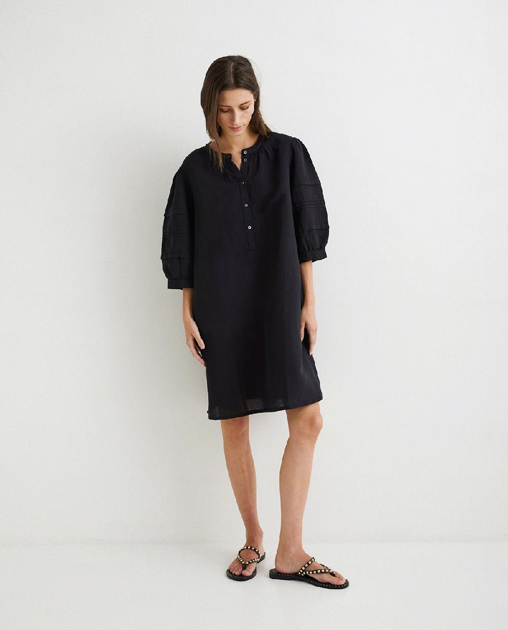 yerse Vestido lino y algodón negro