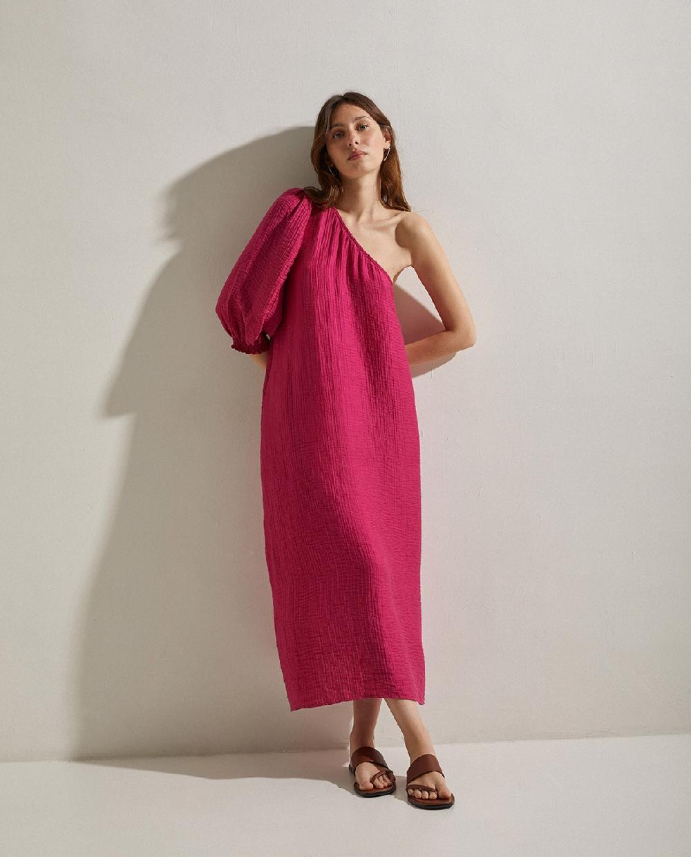 Yerse Vestido Manga Abullonada Fuchsia
