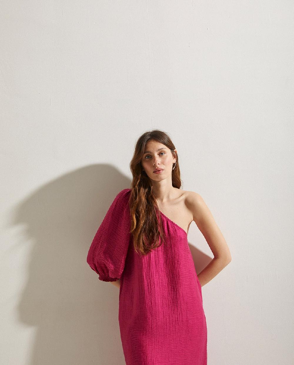 Yerse Vestido Manga Abullonada Fuchsia
