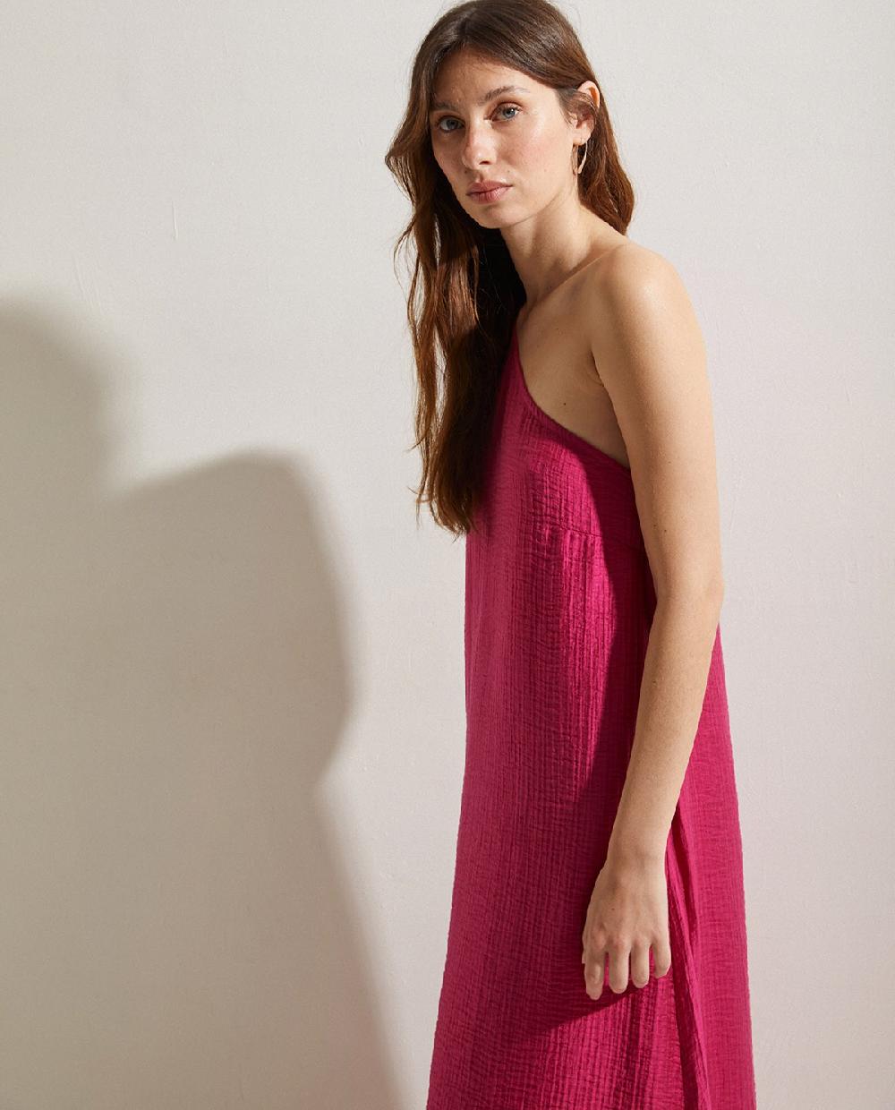 Yerse Vestido Manga Abullonada Fuchsia