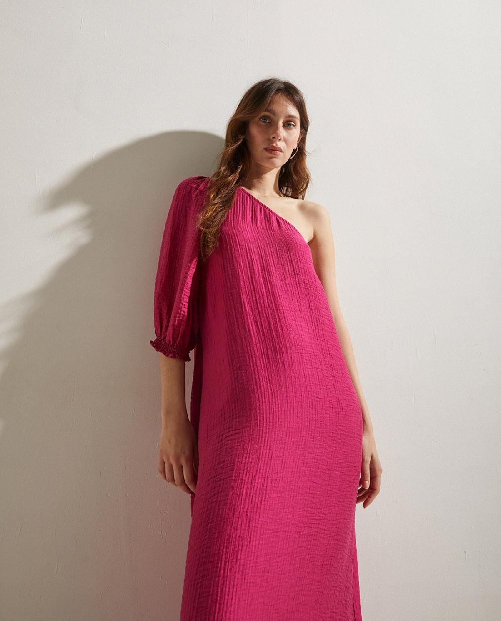 yerse Vestido manga abullonada fuchsia