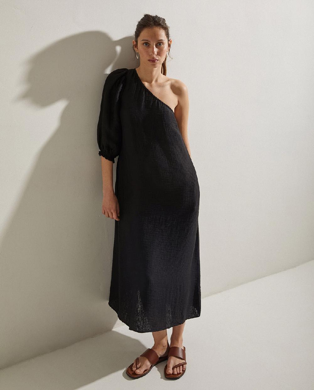 Yerse Vestido Manga Abullonada Negro