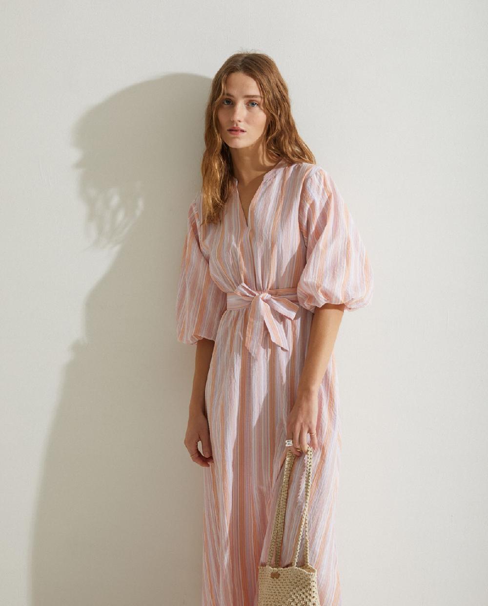 Yerse Vestido Mangas Abullonadas Rosa