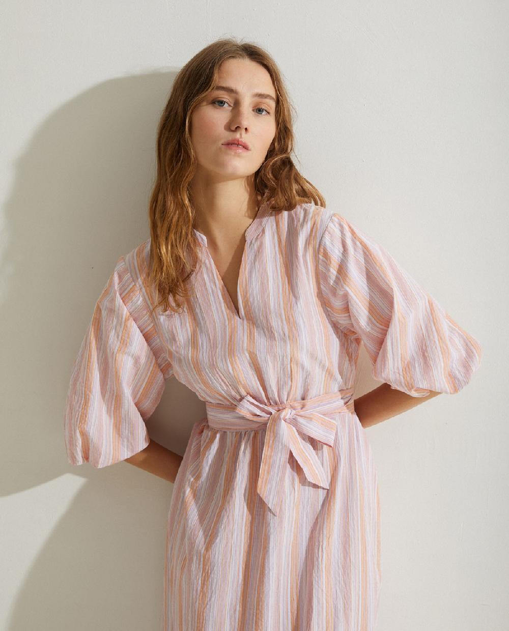 Yerse Vestido Mangas Abullonadas Rosa