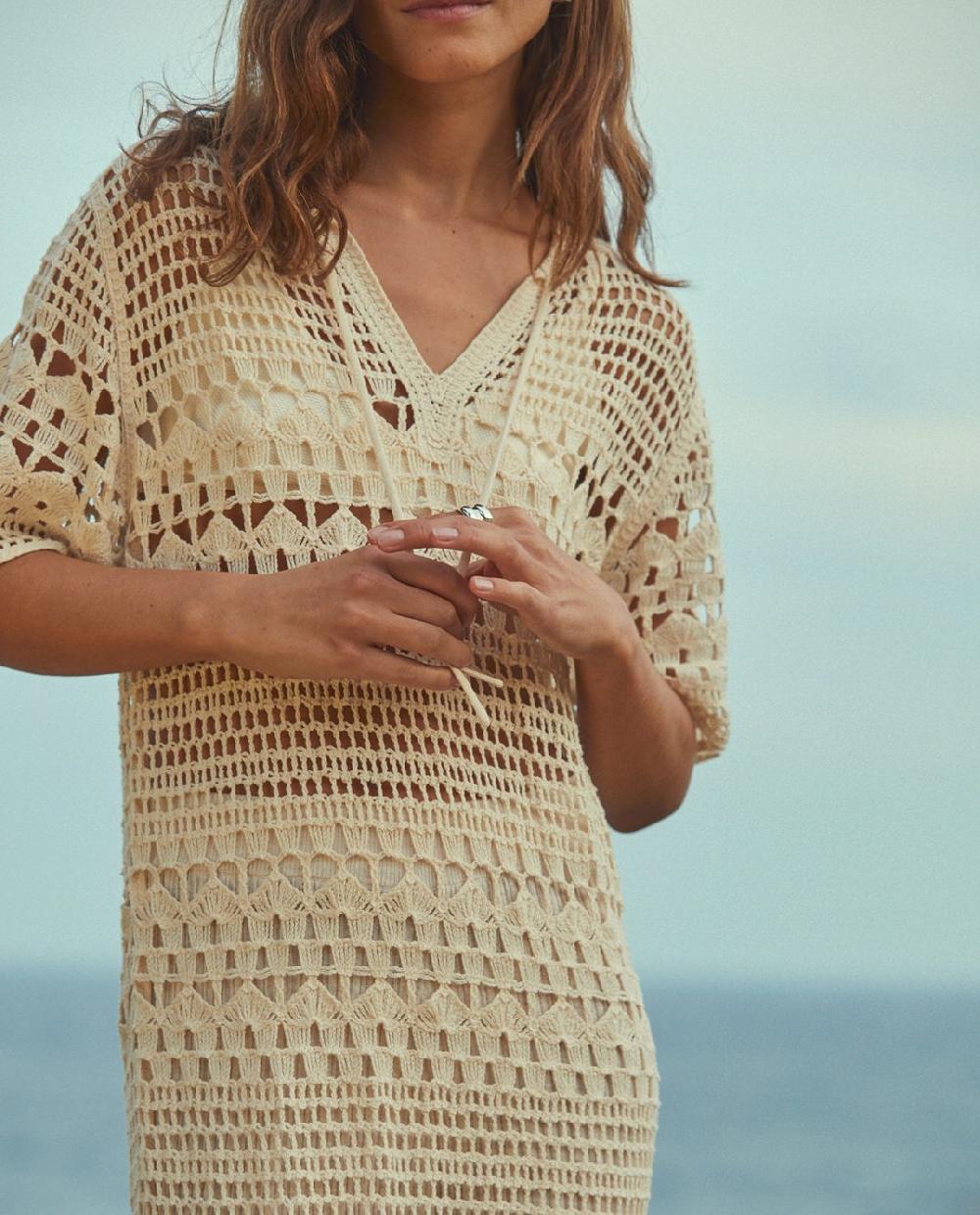Yerse Vestido Midi Crochet Crudo