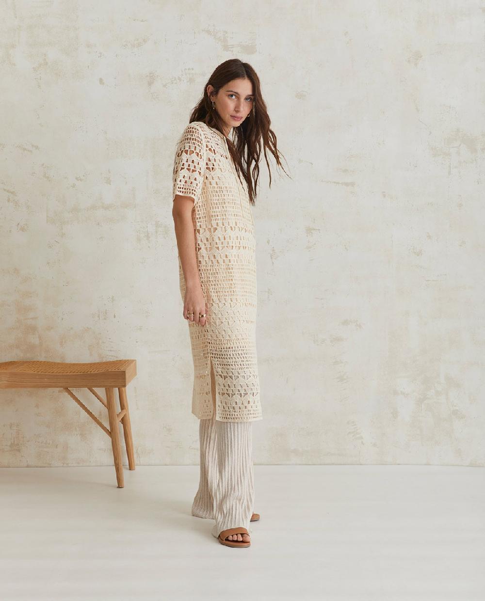 Yerse Vestido Midi Crochet Crudo