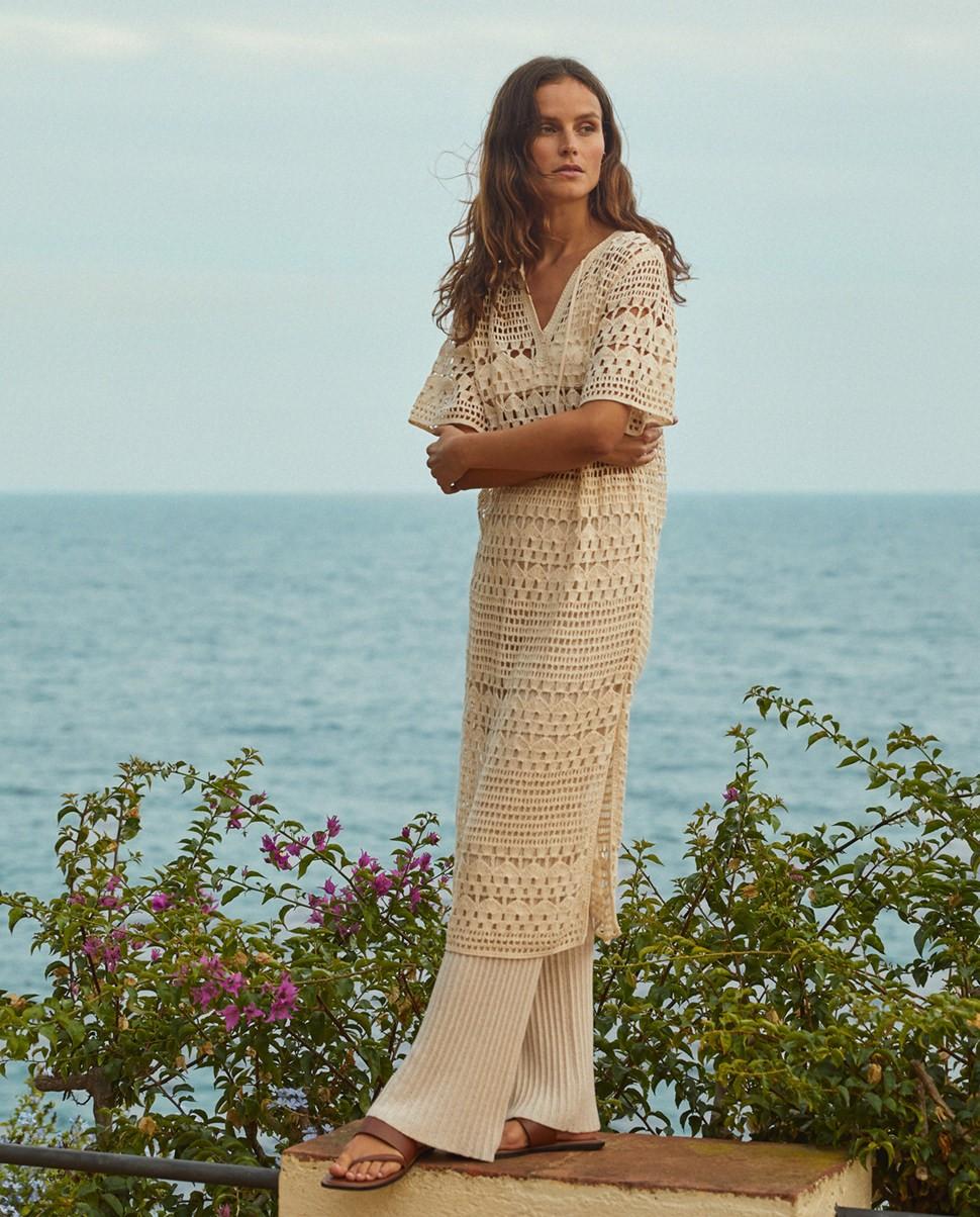 yerse Vestido midi crochet crudo