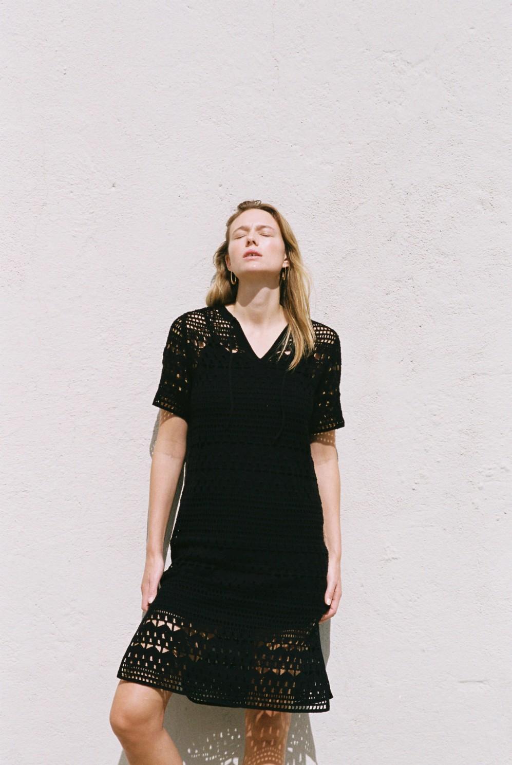 Yerse Vestido Midi Crochet Negro