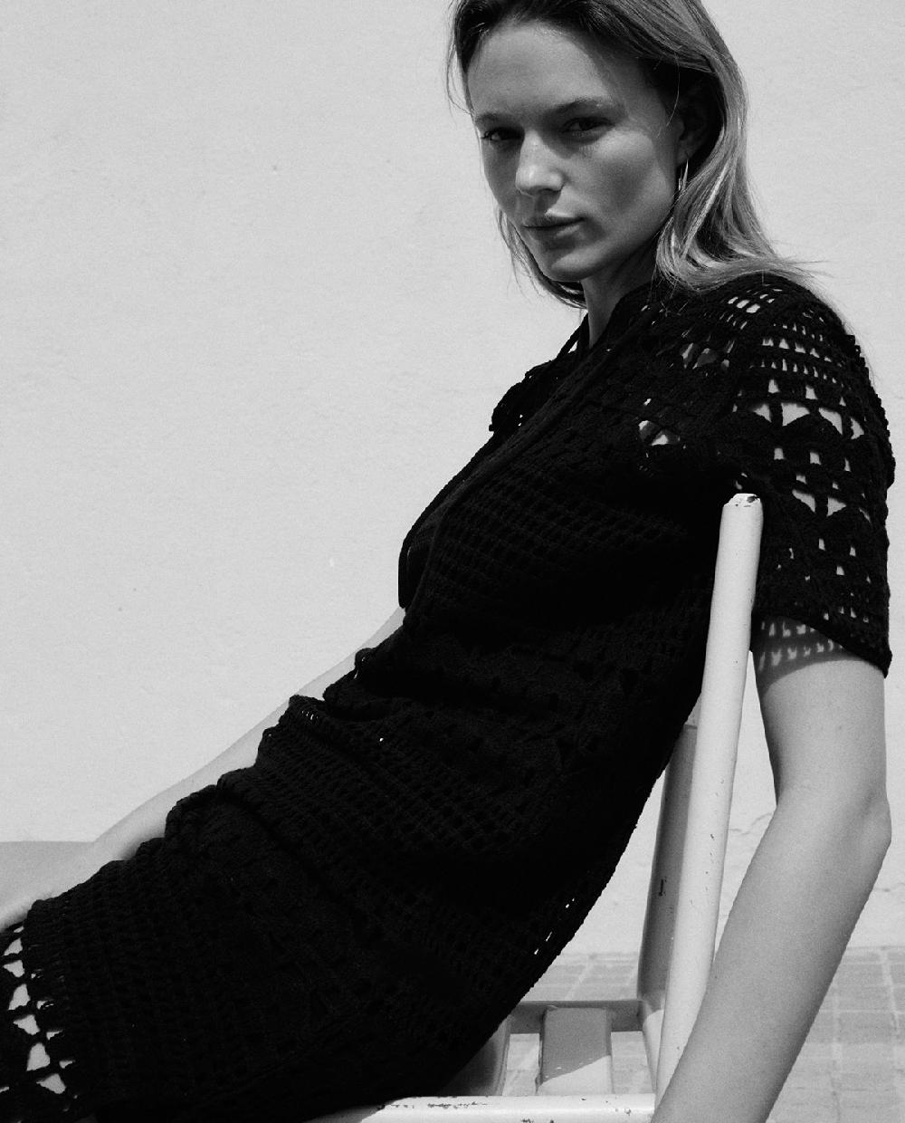 Yerse Vestido Midi Crochet Negro
