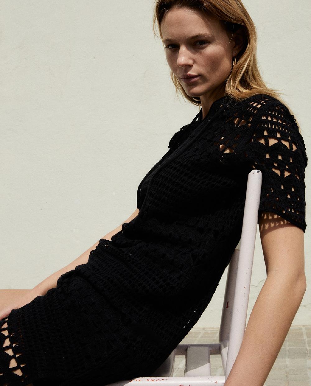 yerse Vestido midi crochet negro
